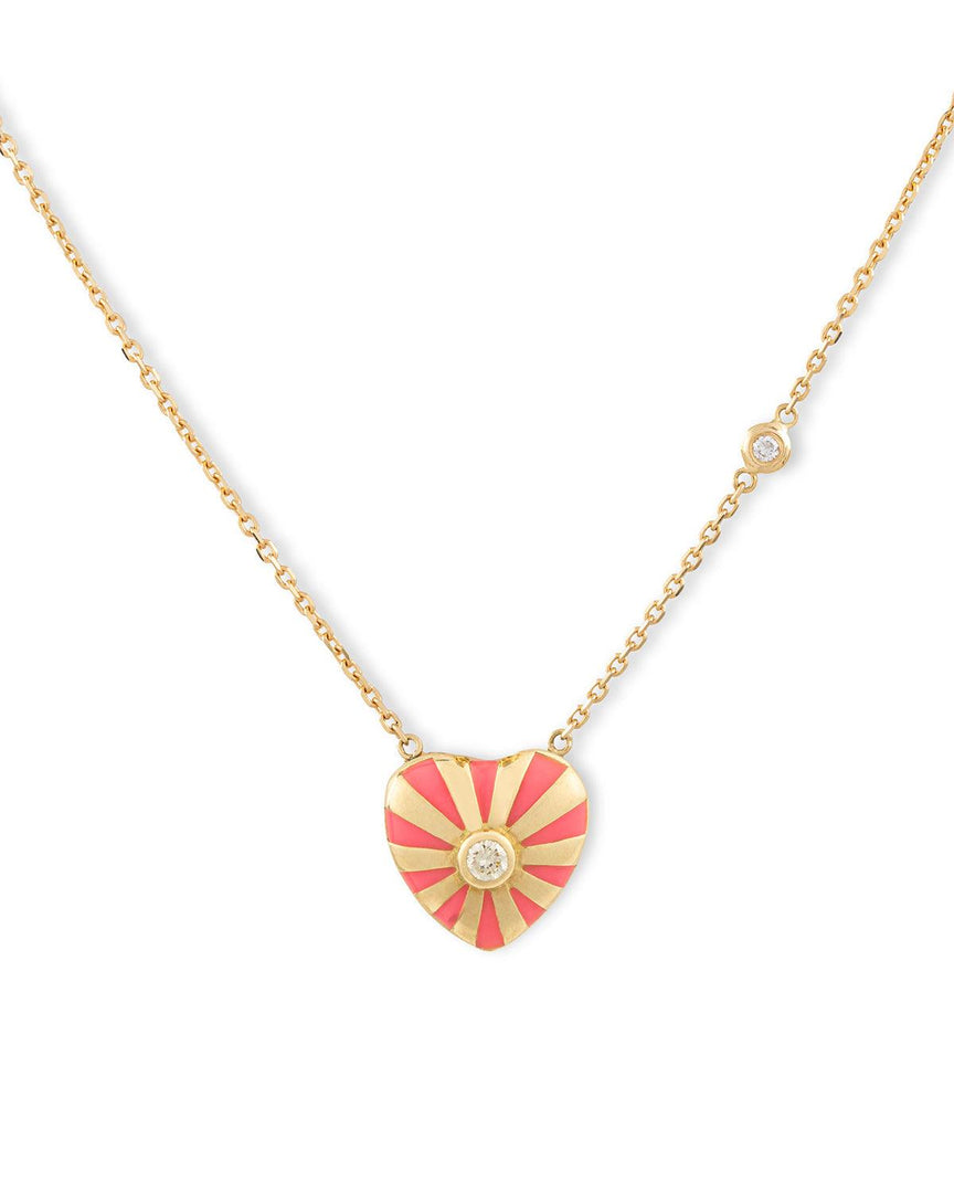 Small Mila Heart necklace , Pink Enamel - Yellow Gold