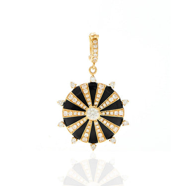 Large Mila Sun Pendant- Black Enamel, Diamonds