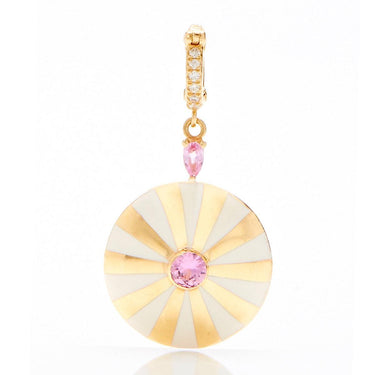 Large Mila Sun Pendant- White Enamel, Pink Sapphire