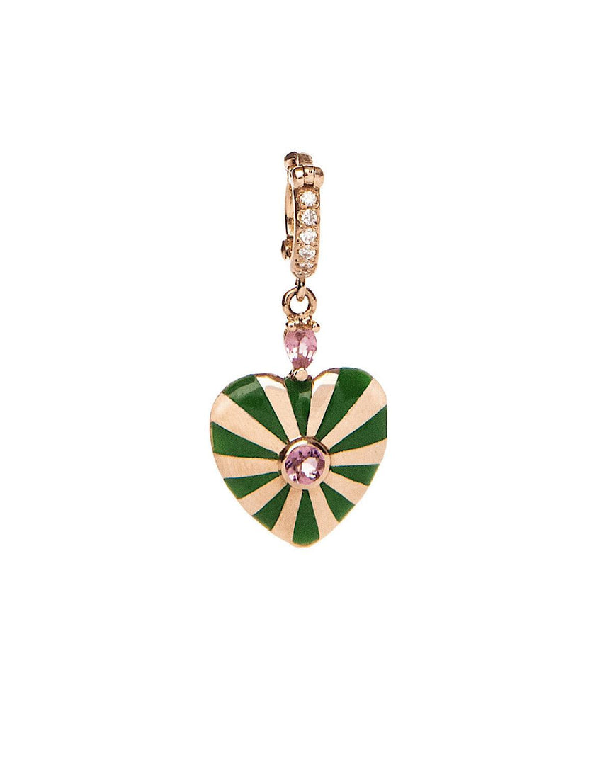 Small Mila Heart Pendant- Green Enamel, Pink Sapphire