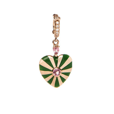 Small Mila Heart Pendant- Green Enamel, Pink Sapphire