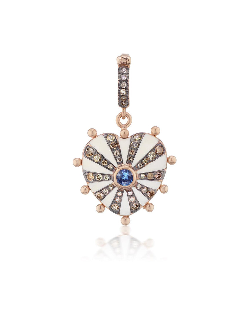 Medium Mila Heart Pendant- Ivory Enamel, Blue Sapphire, Brown Diamonds