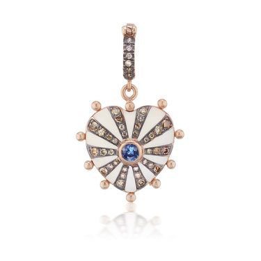 Medium Mila Heart Pendant- Ivory Enamel, Blue Sapphire, Brown Diamonds