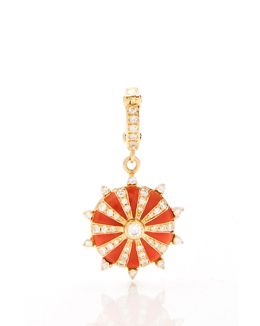 Small Mila Sun Pendant- Orange Enamel, Diamonds