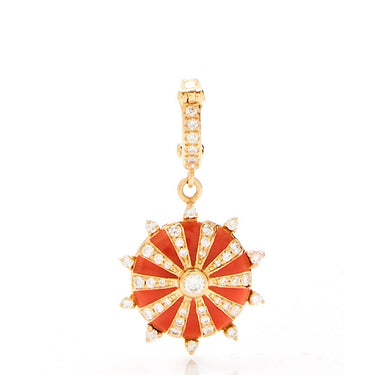 Small Mila Sun Pendant- Orange Enamel, Diamonds