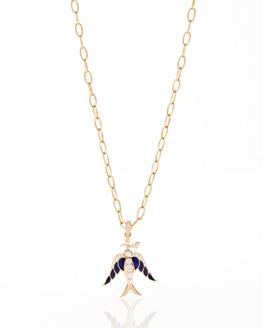 Alicia Bird Pendant - White Diamonds, Blue Lapis Enamel