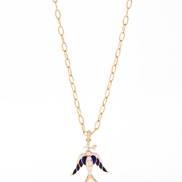 Alicia Bird Pendant - White Diamonds, Blue Lapis Enamel