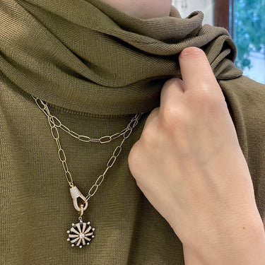 Large Mila Sun Pendant- Black Enamel, Diamonds