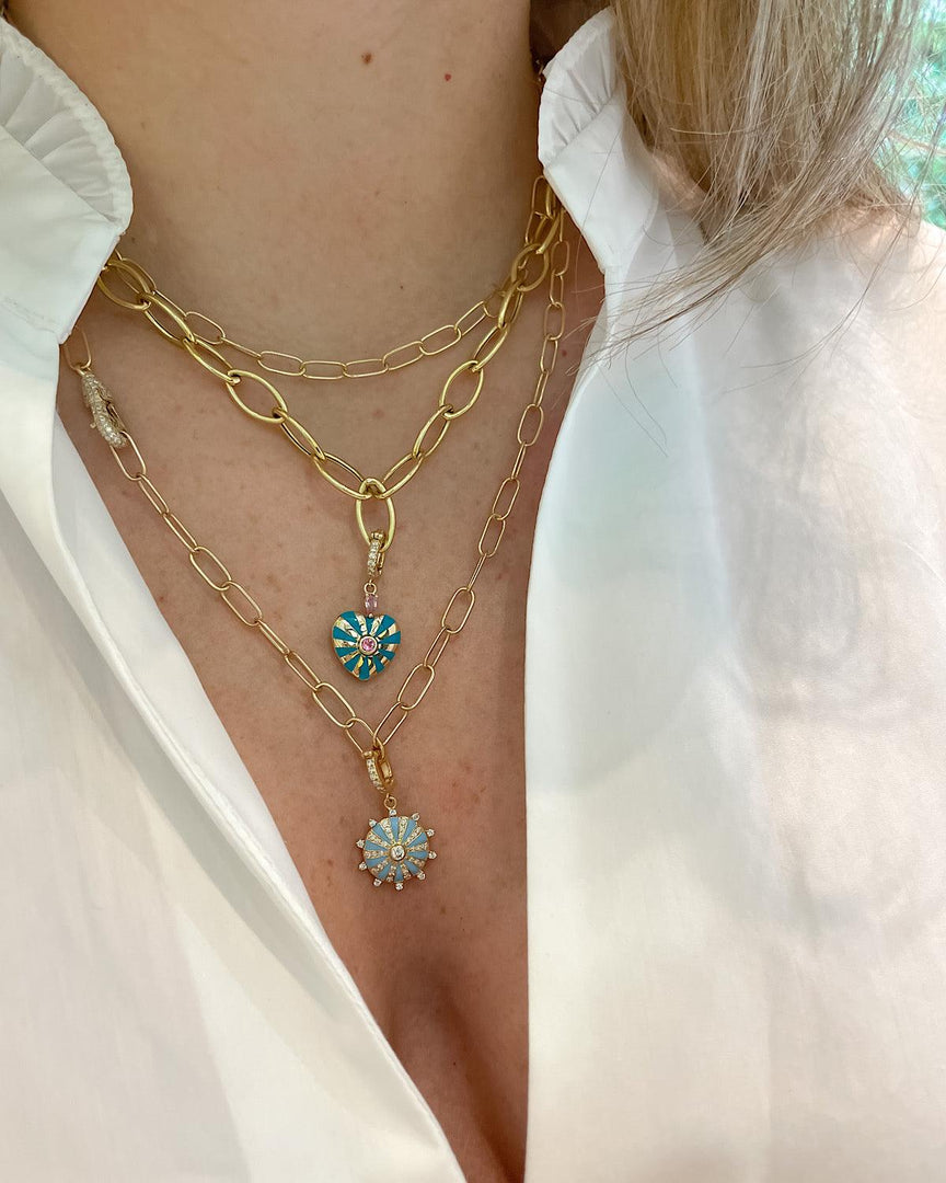 Small  Mila Sun Pendant- Turquoise Enamel, Diamonds