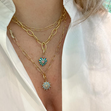 Small  Mila Sun Pendant- Turquoise Enamel, Diamonds