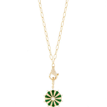 Large Mila Sun Pendant- Green Enamel, Diamonds