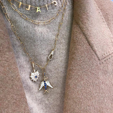 Alicia Bird Pendant- Blue Sapphires, White Enamel