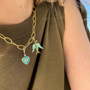 Alicia Bird Pendant- Tsavorite, Turquoise Enamel