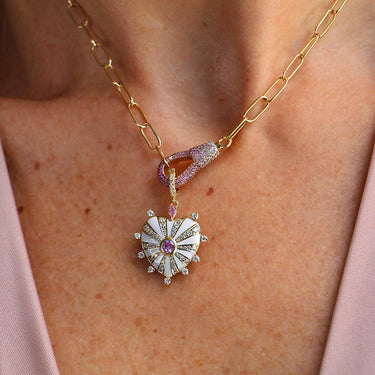 Large Mila Heart Pendant - Ivory Enamel, Ruby