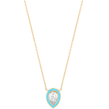 Enamel Diamond Pear Necklace - Yellow Gold