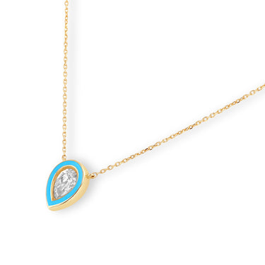 Enamel Diamond Pear Necklace - Yellow Gold