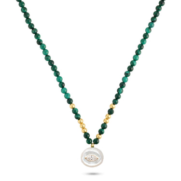 Malachite and Mother of Pearl Gold Beads Necklace