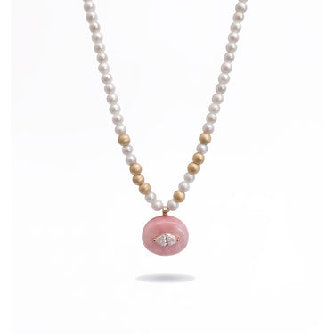 Pearls and Pink Opal Gold Beads Necklace