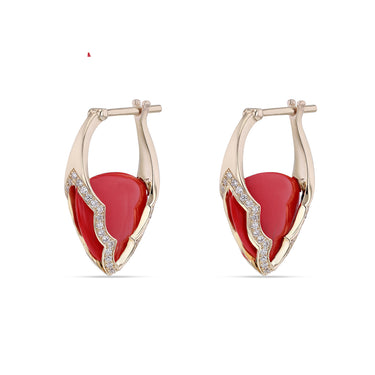 Small Arcade Earrings with Pave- Red Coral