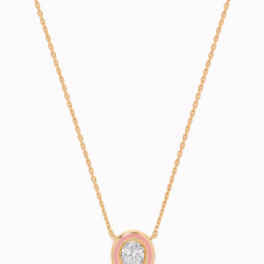Enamel Diamond Pear Necklace - Yellow Gold