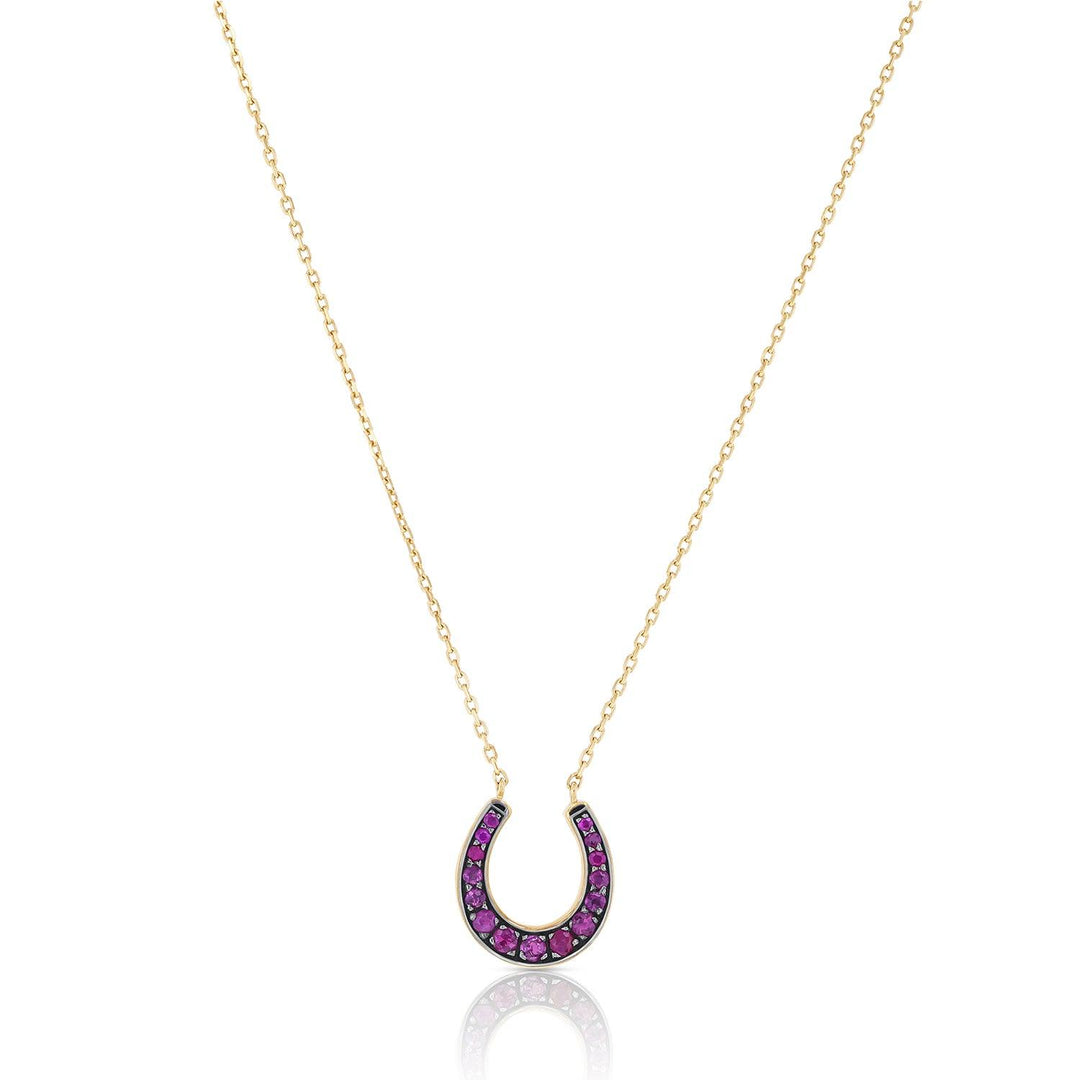 Horseshoe Necklace - Ruby, White Enamel