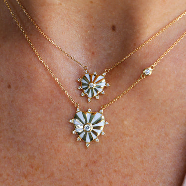 Small Mila Heart necklace with Diamonds around - Red Enamel, Yellow Gold