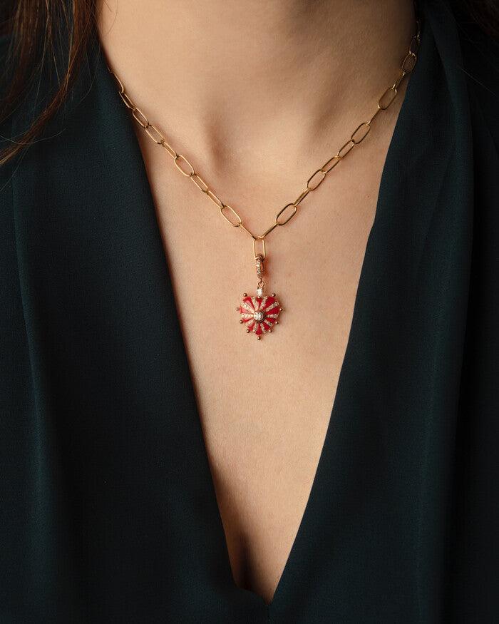 Medium Mila Heart Pendant- Red Enamel, Diamonds