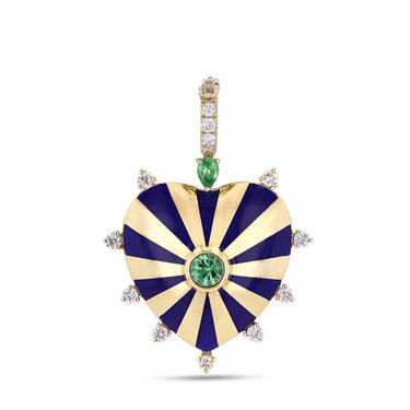 قلب ميلا كبير، مينا أزرق، تسافوريت وماس أبيض - ذهب أصفر