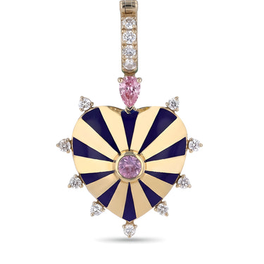 قلب ميلا كبير، مينا أزرق، تسافوريت وماس أبيض - ذهب أصفر