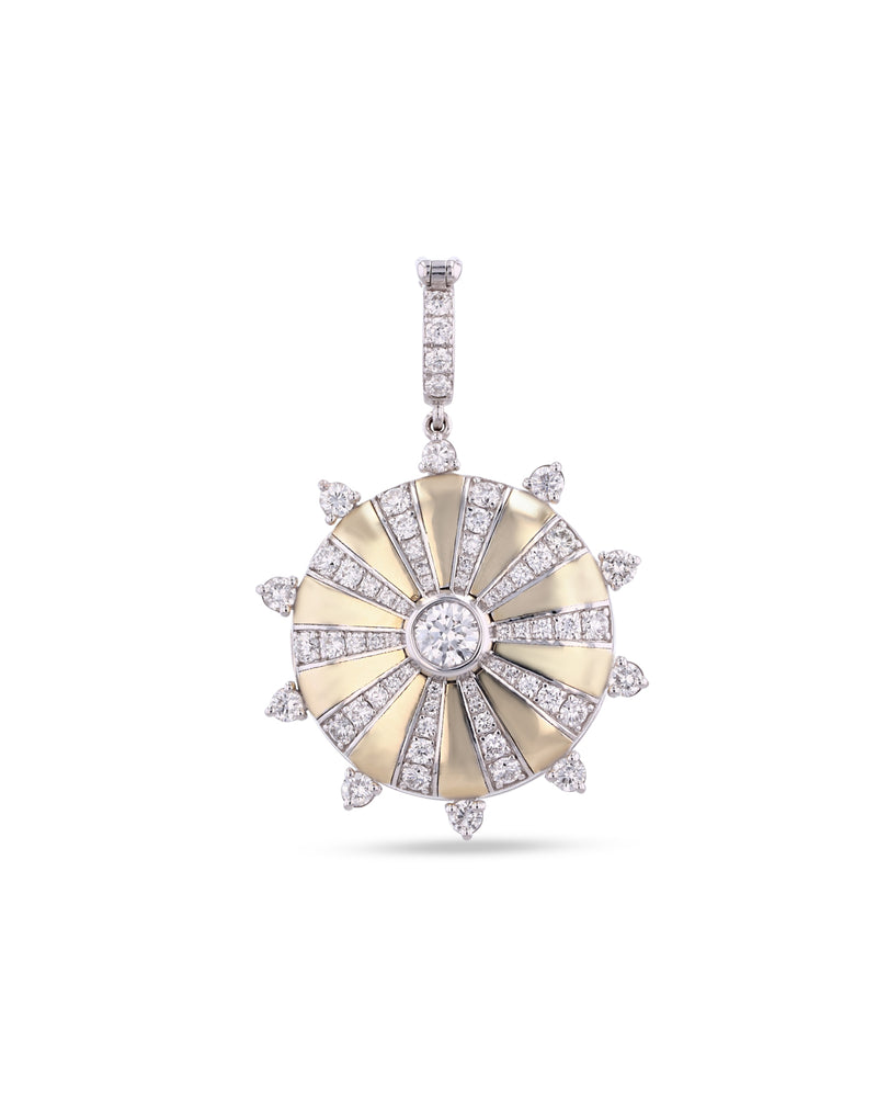 Large Mila Sun Locket Pendant in 18K gold with white diamonds by Joanna Dahdah, image 1
