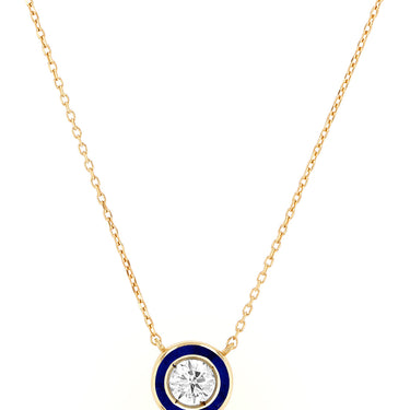 Blue Enamel Diamond Necklace - Yellow Gold