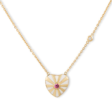 Small Mila Heart necklace- White Enamel, Pink Sapphire, Yellow Gold
