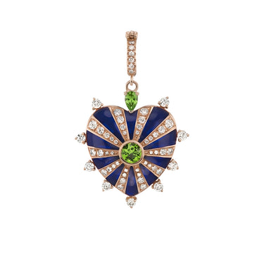 قلادة ميلا متوسطة الحجم على شكل قلب - مينا اللازورد، تسافوريت، ذهب أصفر