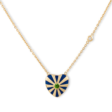 Small Mila Heart necklace- Blue Enamel, Tsavorite, Yellow Gold