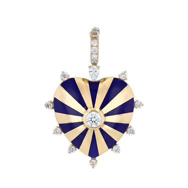 Large Mila Heart Pendant- Lapis Blue Enamel, Yellow Gold