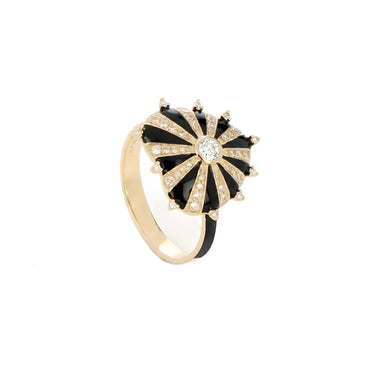 Mila Heart Ring, Black Enamel - Yellow Gold