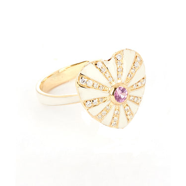 Mila Heart Ring, White Enamel - Yellow Gold