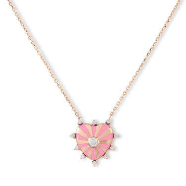 قلادة ميني ميلا على شكل قلب مرصعة بالألماس، مطلية بالمينا الوردي - ذهب أصفر