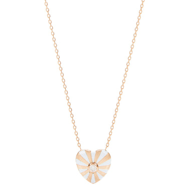 Mini Mila Heart Necklace- White Enamel, Yellow Gold