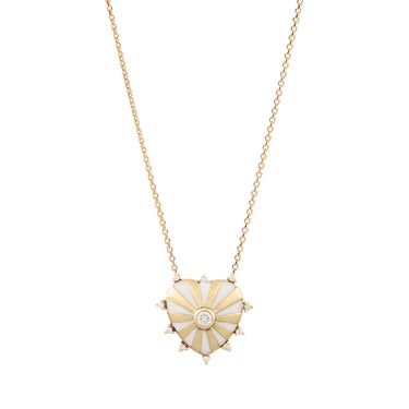 Mini Mila Heart Necklace with Diamonds, White Enamel - Yellow Gold