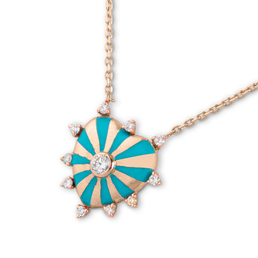Mini Mila Heart Necklace with Diamonds, Turquoise Enamel - Yellow Gold