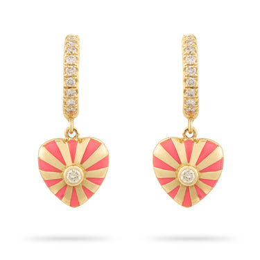 Mini Mila Heart Earrings, Pink Enamel - Yellow Gold
