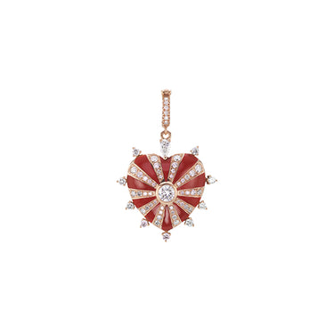 Small Mila Heart Pendant- Red Enamel, Yellow Gold