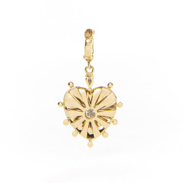 قلادة ميلا الصغيرة على شكل قلب، مينا وردي، ألماس أبيض وحبات ذهبية - ذهب أصفر