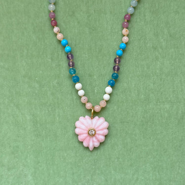 Small Love Necklace Pink Agate