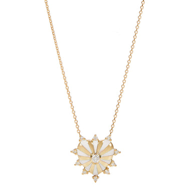 Mini Mila Heart necklace with Diamonds around - White Enamel, Yellow Gold