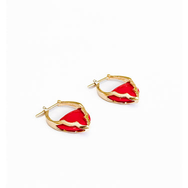 Small Arcade Earrings - Yellow Gold, Red Coral