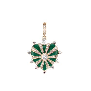 Small Mila Heart Pendant, Green Enamel, Yellow Gold