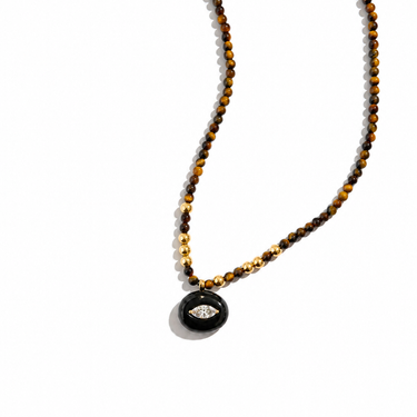 Black Onyx and Tiger Eye Gold Beads Necklace