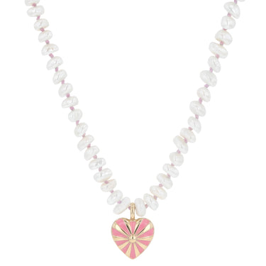 Beaded Mini Mila Heart Necklace - Pink Enamel